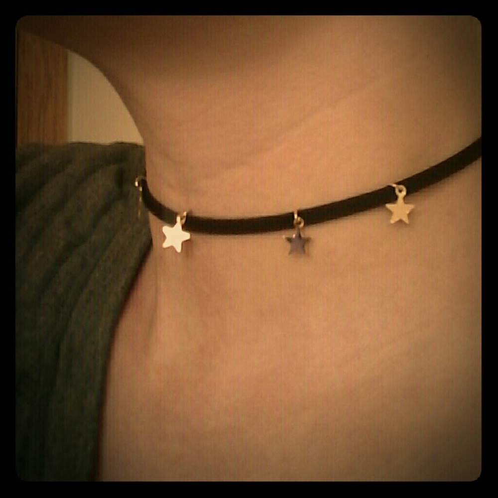 3/$20 NEW Stars Choker Black w Gold Adjustable Necklace